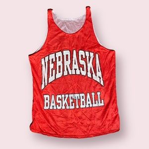 Vintage 1990s Reversible Nebraska Basketball White and Red Mesh Nylon Jersey